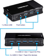 Load image into Gallery viewer, TRENDnet 4-Port USB 3.1 Sharing Switch, TK-U404, 4 x USB 3.1 for Computers, 4 x USB 3.1 for Devices, Flash Drive Sharing, Scanners, Printers, Mouse, Keyboard, Windows &amp; Mac Compatible
