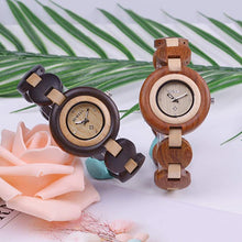 Load image into Gallery viewer, BEWELL Wood Watch Women Handmade Lightweight Analog Quartz Dress Wrist Watches with Wooden Bracelet
