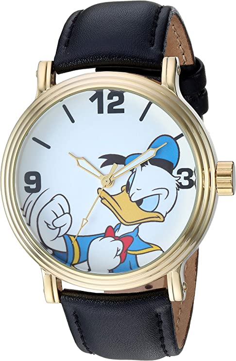 Disney Men's Donald Duck Analog-Quartz Watch with Leather-Synthetic Strap, Black, 21.8 (Model: WDS000690)