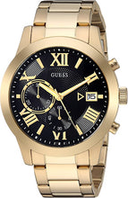 Load image into Gallery viewer, GUESS Gold-Tone Stainless Steel + Black Chronogaph Bracelet Watch with Date. Color: Gold-Tone/Black (Model: U0668G8)
