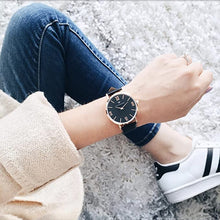 Load image into Gallery viewer, WRISTOLOGY Stella Womens Watch Rose Gold Black Face Roman Numeral Numbers Boyfriend Ladies Black Leather Strap Band
