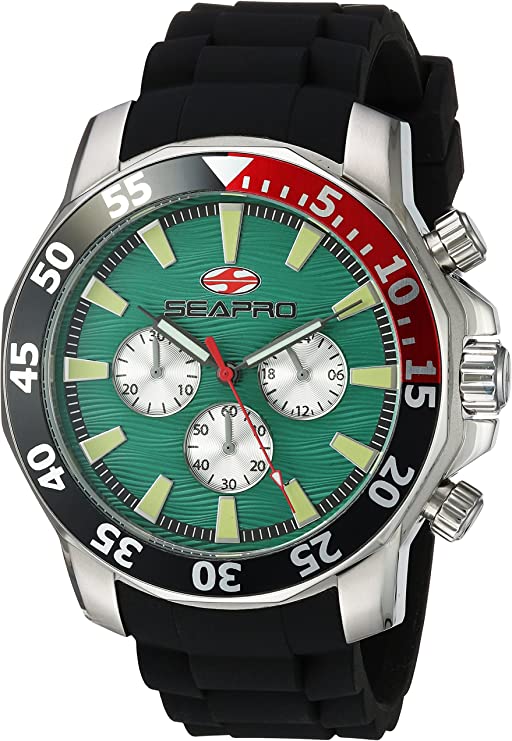 Seapro Men's Scuba Explorer Stainless Steel Quartz Watch with Stainless-Steel Strap, Black, 17 (Model: SP8334)