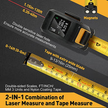 Load image into Gallery viewer, PREXISO 2-in-1 Digital Laser Tape Measure, 135Ft Rechargeable Laser Distance Meter Color Display &amp; 16 Ft AutoLock Measuring Tape with Magnetic Hook, Multi-Measurement Modes Ft/Inch/Fractions/M/mm
