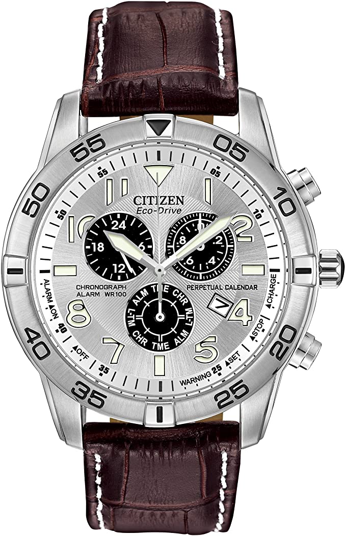 Citizen Eco-Drive Brycen Chronograph Mens Watch, Stainless Steel with Leather strap, Weekender, Brown (Model: BL5470-06A)