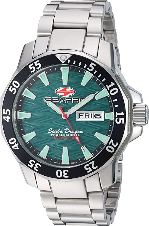 Seapro Men's Scuba Dragon Stainless Steel Quartz Watch with Stainless-Steel Strap, Silver, 24 (Model: SP8318S)
