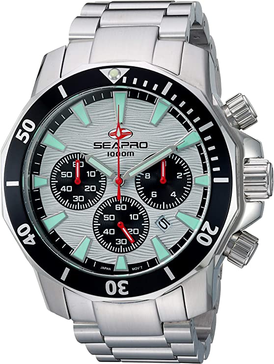 Seapro Men's Scuba Dragon Stainless Steel Quartz Watch with Stainless-Steel Strap, Silver, 22 (Model: SP8342)