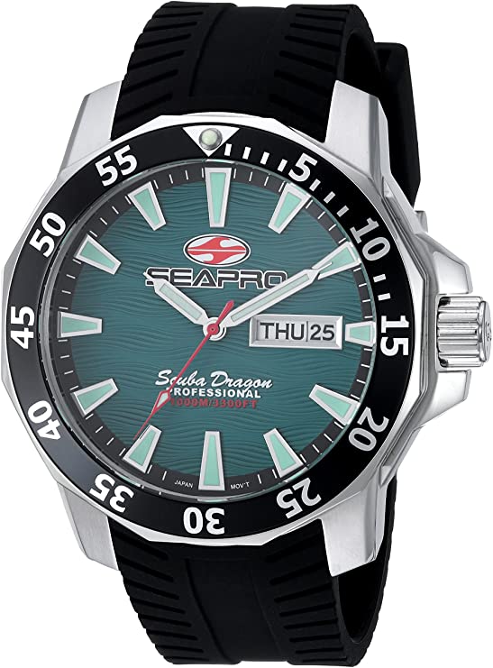 Seapro Men's Scuba Dragon Diver LTD Stainless Steel Quartz Watch with Stainless-Steel Strap, Black, 23 (Model: SP8318)