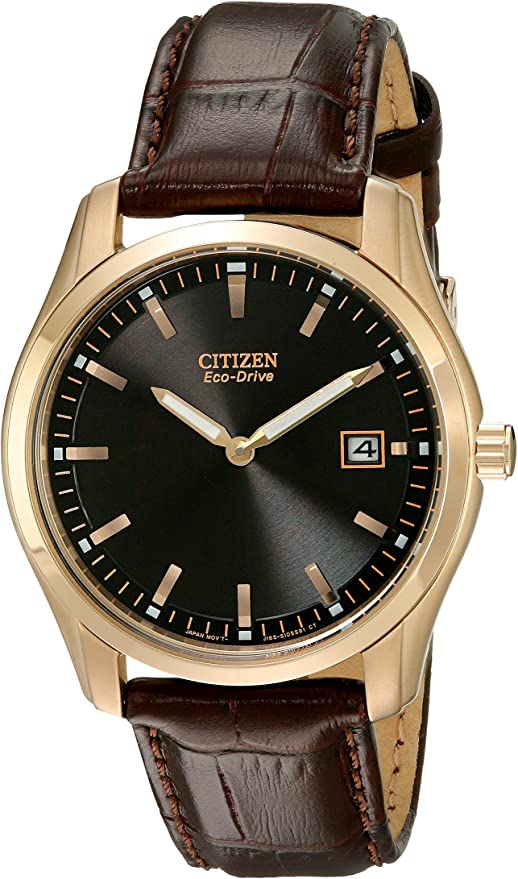 Citizen Eco-Drive Corso Quartz Mens Watch, Stainless Steel with Leather strap, Classic, Brown (Model: AU1043-00E)