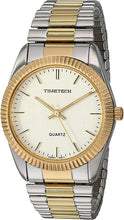 Load image into Gallery viewer, TIMETECH Men&#39;s Watch Two Tone Expansion Stretch Bracelet with Ribbed Coin Edge Bezel
