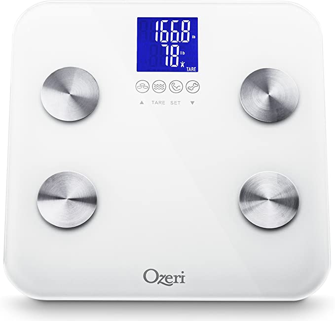 Ozeri Touch 440 lbs Total Body Bath Scale – Measures Weight, Fat, Muscle, Bone & Hydration with Auto Recognition and Infant Tare Technology