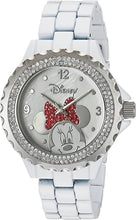 Load image into Gallery viewer, Disney Minnie Mouse Women&#39;s Enamel Sparkle White Alloy Watch, Silver Bezel, White Bracelet, W002895
