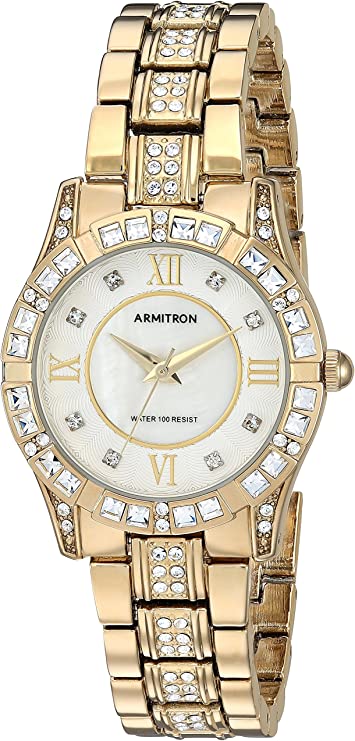 Armitron Women's 75/3996MPGP Genuine Crystal Accented Gold-Tone Bracelet Watch