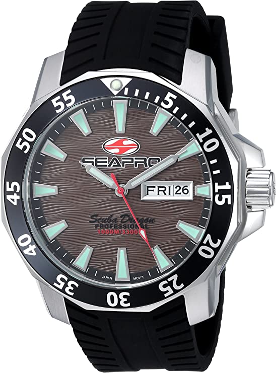 Seapro Men's Scuba Dragon Diver LTD Stainless Steel Quartz Watch with Stainless-Steel Strap, Black, 24 (Model: SP8315)