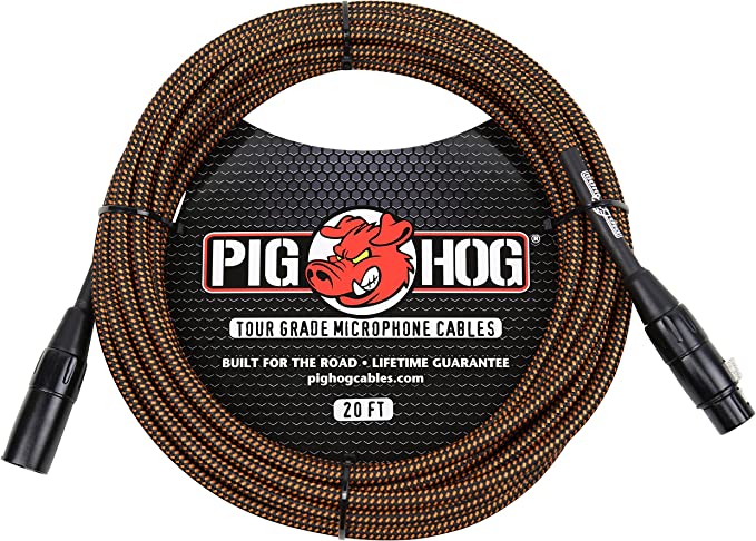 Pig Hog PHM20ORG Black/Orange Woven High Performance XLR Microphone Cable, 20 Feet