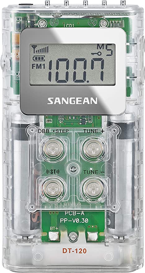 Sangean DT-120 Clear Pocket Am/FM Digital Radios (Clear), One Size