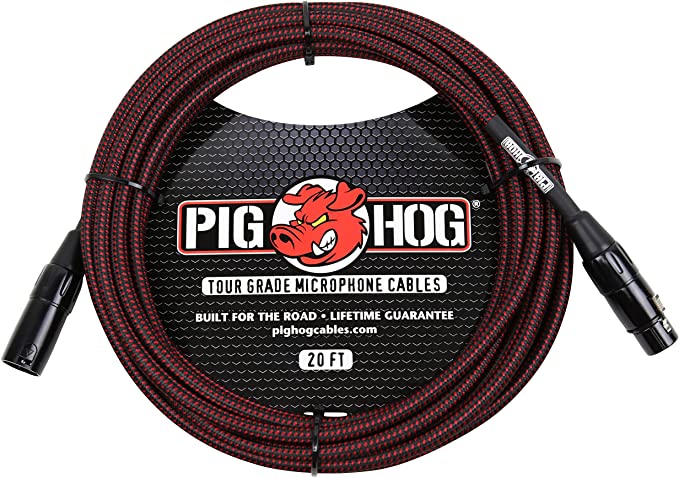 Pig Hog PHM20BRD Black/Red Woven High Performance XLR Microphone Cable, 20 Feet