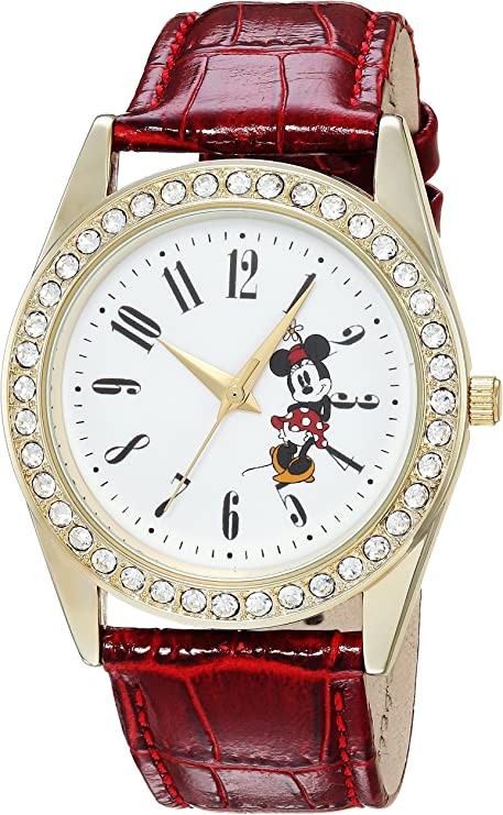 DISNEY Women's Minnie Mouse Analog-Quartz Watch with Leather-Synthetic Strap, red, 20 (Model: WDS000381)