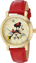 Load image into Gallery viewer, Disney Minnie Mouse Women&#39;s Gold Vintage Alloy Watch, Red Leather Strap, W002767
