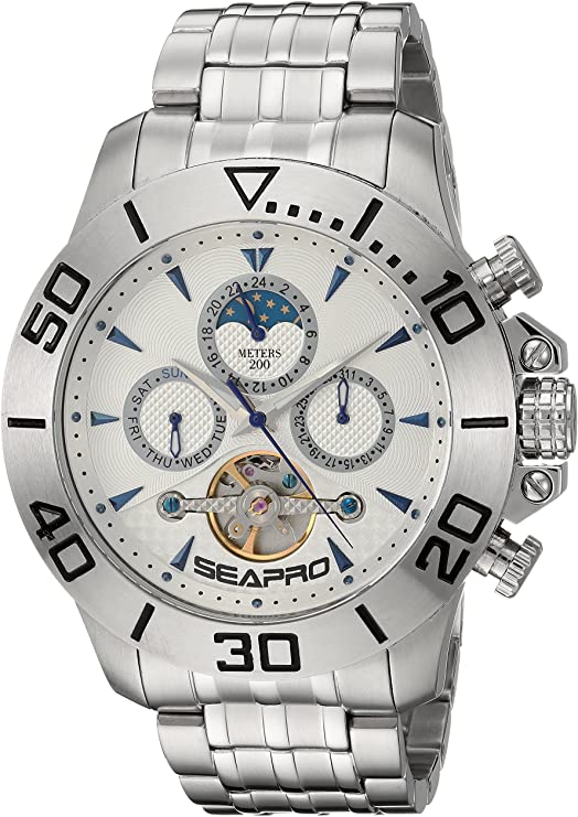 Seapro Men's Montecillo Stainless Steel Automatic-self-Wind Watch with Stainless-Steel Strap, Silver, 24 (Model: SP5133)
