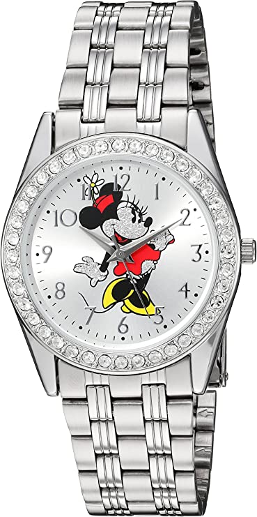 Disney Minnie Mouse Women's Silver Alloy Glitz Watch, Stainless Steel Bracelet, W002761