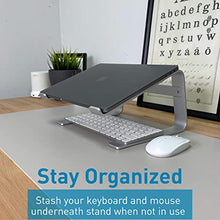 Load image into Gallery viewer, Macally Laptop Stand - Laptop Riser Stand for Desk - Aluminum Ergonomic Laptop Holder Mount Works with all Macbooks &amp; Notebook Computers between 10 to 17.3 Inches - Silver
