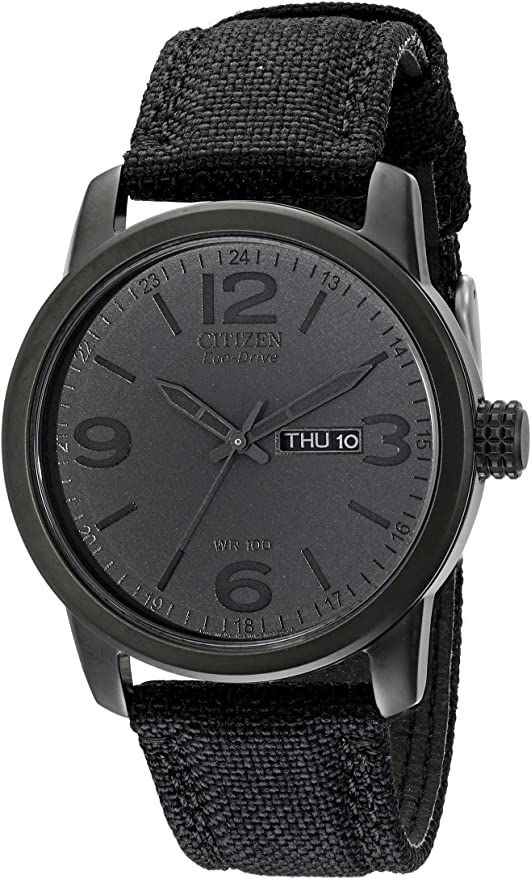 Citizen Eco-Drive GarrisonQuartz Mens Watch, Stainless Steel with Nylon strap, Field watch, Black (Model: BM8475-00F)