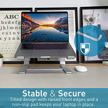 Load image into Gallery viewer, Macally Laptop Stand - Laptop Riser Stand for Desk - Aluminum Ergonomic Laptop Holder Mount Works with all Macbooks &amp; Notebook Computers between 10 to 17.3 Inches - Silver
