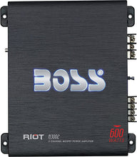 Load image into Gallery viewer, BOSS Audio Systems R3002 - Riot 600 Watt, 2 Channel, 2 4 Ohm Stable Class AB, Full Range, Bridgeable, Mosfet Car Amplifier with Remote Subwoofer Control
