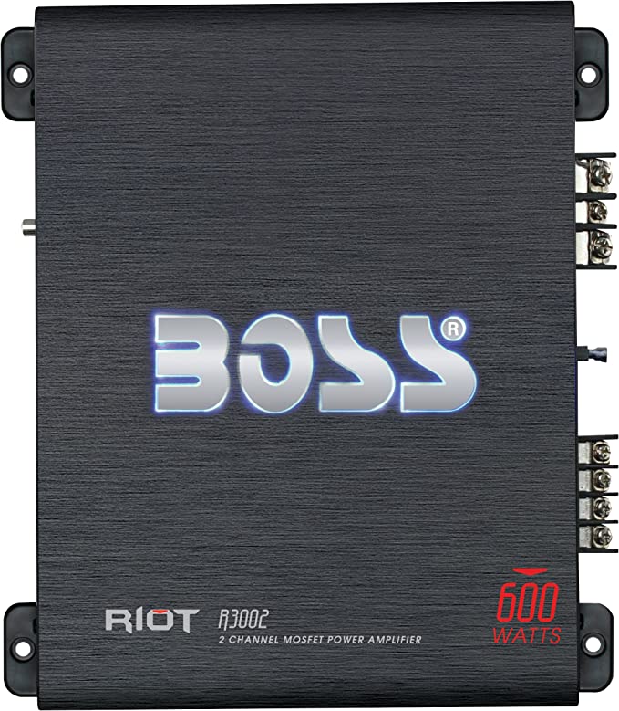 BOSS Audio Systems R3002 - Riot 600 Watt, 2 Channel, 2 4 Ohm Stable Class AB, Full Range, Bridgeable, Mosfet Car Amplifier with Remote Subwoofer Control