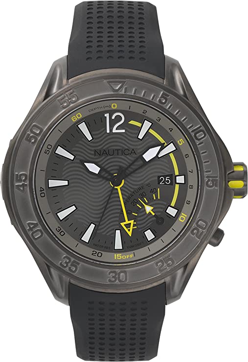 Nautica Men's Breakwater Stainless Steel Quartz Watch with Silicone Strap, Grey, 22 (Model: NAPBRW003)