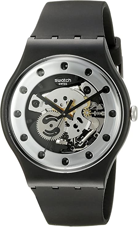 Swatch Sparkling Circle Quartz Rubber Strap, Black, 19 Casual Watch (Model: SUOZ147)