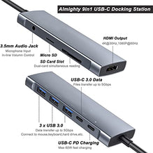 Load image into Gallery viewer, USB C Hub Multiport Adapter for iPad Pro MacBook Pro Air M1 2021-2018, 9-in-1 USB C 4K HDMI Adapter with 3.5mm Audio Jack,3xUSB3.0,SD/Micro SD Card Reader,60W USB C Charging,USB-C 3.0 Data
