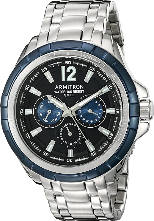 Armitron Men's 20/5095BKBL Multi-Function Dial Silver-Tone Bracelet Watch