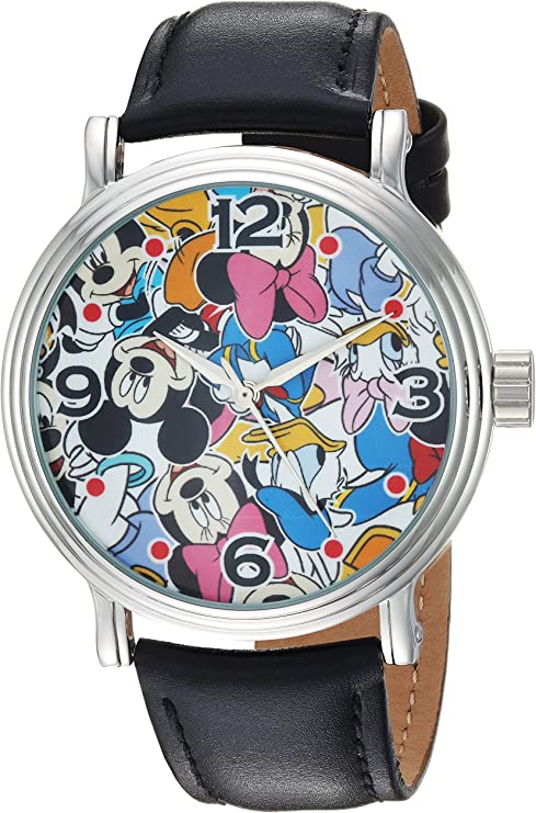 DISNEY Men's Mickey Mouse Analog-Quartz Watch with Leather-Synthetic Strap, Black, 20 (Model: WDS000343)