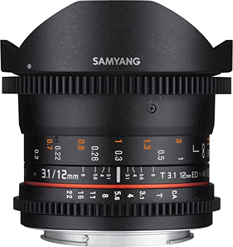 Samyang VDSLR II 12mm T3.1 Ultra Wide Cine Fisheye Lens for Nikon DSLR Cameras - Full Frame Compatible